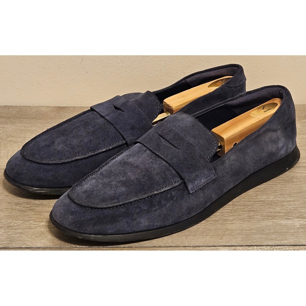 Wolf & Shepherd Coast Navy Blue Suede Penny Loafers Mens Size 14 M EU 47